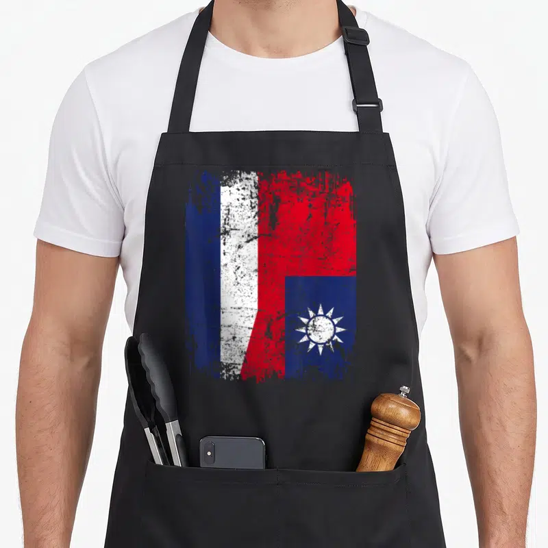 Tablier TAÏWAN FRANCE DRAPEAU DE L'AMITIÉ | TAÏWAN — sur un tablier de cuisine noir, fond blanc