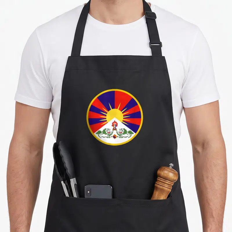 Tablier Emblème du drapeau tibétain du Tibet gratuit pour restaurer le dalaï-lama — sur un tablier de cuisine noir, fond blanc