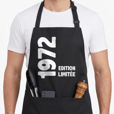 Tablier de cuisine noir avec le chiffre 54 vertical et le texte « Édition Limitée » en blanc.