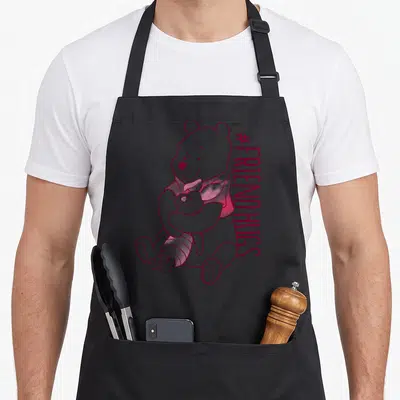Tablier de cuisine noir avec Winnie l'ourson et Piglet en rose et le texte #FRIENDHUGS
