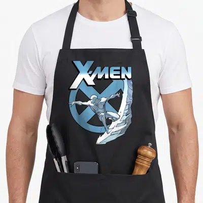 Tablier de cuisine noir avec le logo X-Men et Iceman