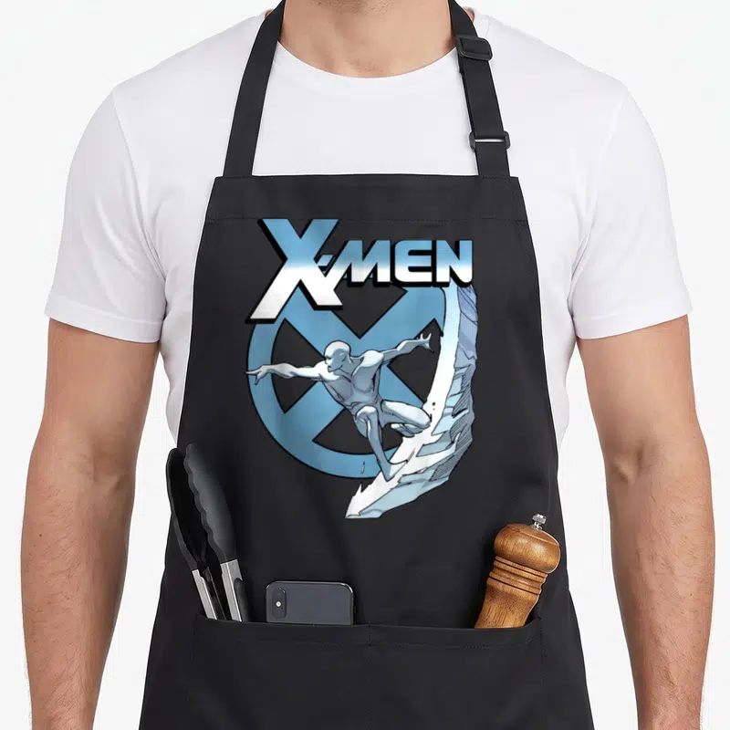 Tablier de cuisine noir avec le logo X-Men et Iceman