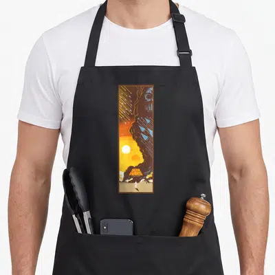 Tablier de cuisine noir avec affiche Star Wars Un nouvel espoir et silhouette Darth Vader orange bleue