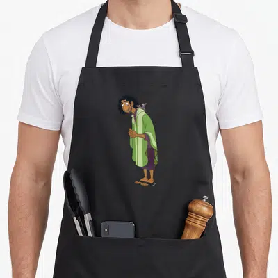 Tablier de cuisine noir avec Bruno Madrigal Encanto cape verte et rats sur l'épaule