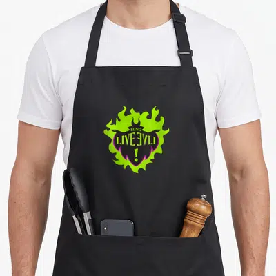 Tablier de cuisine noir avec logo Long Live Evil Maléfique Vert Acide