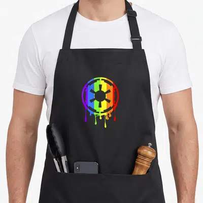 Tablier de cuisine noir avec logo Empire Star Wars arc-en-ciel effet coulants.