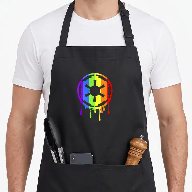 Tablier de cuisine noir avec logo Empire Star Wars arc-en-ciel effet coulants.