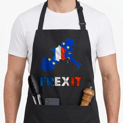 Tablier de cuisine noir avec carte Europe France drapeau et inscription Frexit bleu blanc rouge