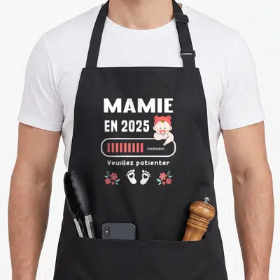 Tablier de cuisine noir avec illustration baby et texte Mamie en 2025 chargement Veuillez patienter