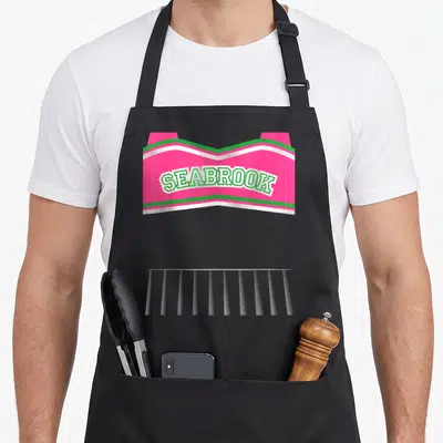 Tablier de cuisine noir avec motif Seabrook rose et vert style cheerleader