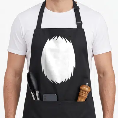Tablier de cuisine noir avec illustration blanche stylisée représentant un pelage de renard pour déguisement animal.