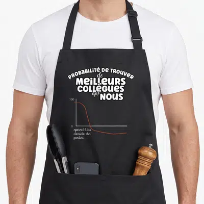 Tablier de cuisine noir avec graphique montrant une baisse de probabilité de trouver de meilleurs collègues à la démission.