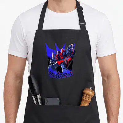 Tablier de cuisine noir avec Starscream graffiti peint mur portrait rouge et bleu