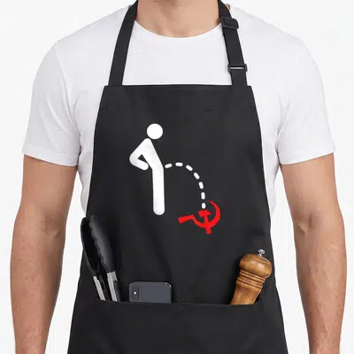 Tablier Anti-communisme Anti-socialisme — sur un tablier de cuisine noir, fond blanc