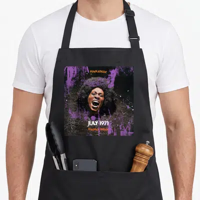 Tablier de cuisine noir avec illustration purple et visage criant duMaggot BrainFunkadelic