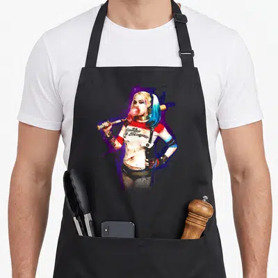 Tablier de cuisine noir avec Harley Quinn