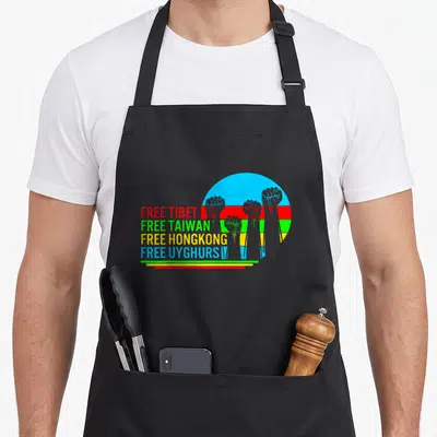 Tablier Taiwan Free Tibet Protest Pois de soutien chinois taïwanais — sur un tablier de cuisine noir, fond blanc