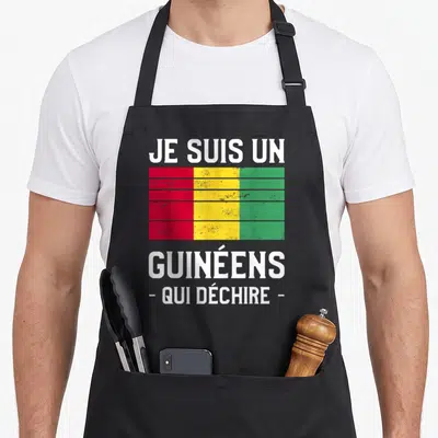 Tablier Je Suis Un Guinéens Qui Déchire Guinée — sur un tablier de cuisine noir, fond blanc