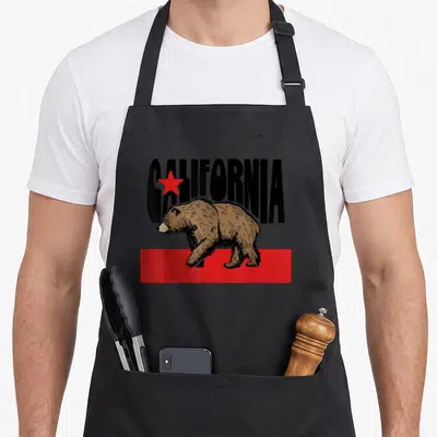 Tablier de cuisine noir avec illustration d'ours brown et texte California Bear Flag Cool Hipster Outdoor Nature Graphic