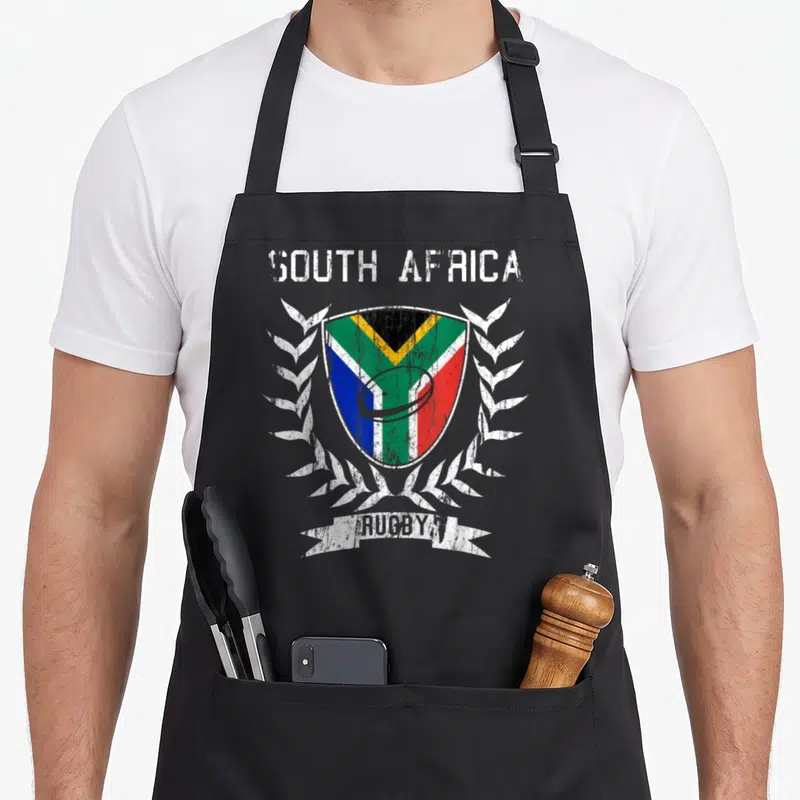 Tablier de cuisine noir avec écusson rugby