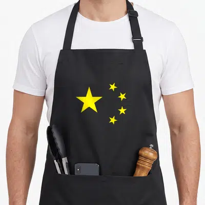 Tablier Motif graphique du drapeau chinois — sur un tablier de cuisine noir, fond blanc