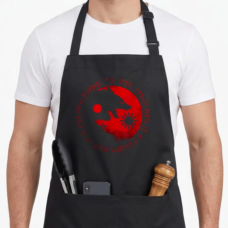 Tablier Sons Of Fenrir - Rune loup nordique Skoll et Hati — sur un tablier de cuisine noir, fond blanc