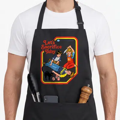 Tablier de cuisine noir avec illustration rétro Let's Sacrifice Toby enfants et chat noir