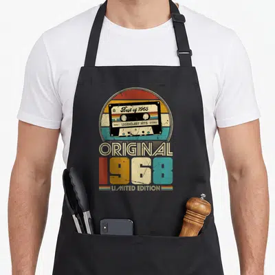Tablier de cuisine noir avec illustration cassette Best of 1968 Original Limited Edition retro