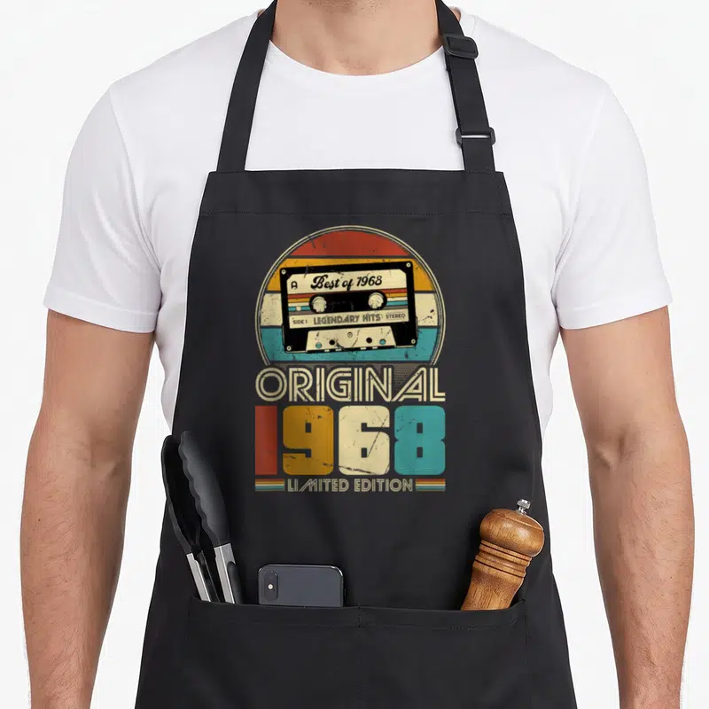 Tablier de cuisine noir avec illustration cassette Best of 1968 Original Limited Edition retro